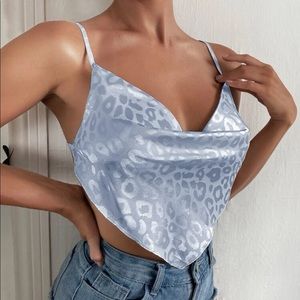 Knotted backless Jacquard Satin Cami Top